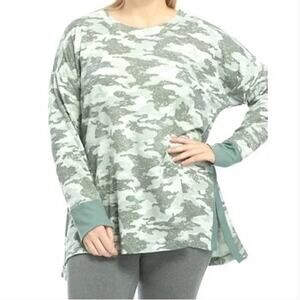 Wonderly Studio crew cozy soft lounge green camo long sleeve tunic top XL NEW